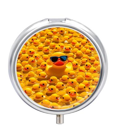 Pill Box Pill Case 3 Compartment Travel Pill Box Yellow Rubber Ducky with Sunglasses Printing Small Pill Box Portable Medicine Pill Case Pill Organizer for Purse & Pocket for Travel Handbag (Round)