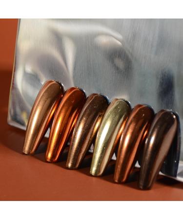 Chrome Nail Powder Set - 6 Metallic Brown Colors for Mirror Effect Manicure | Glitter Dust & Sponge Applicators - Buy Online on GoSupps.com