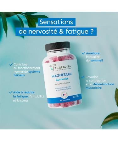 Magnesium Gummies | Ultra Concentrates: 150 mg Magnesium Element by Gummy | Sleep - Stress - Fatigue | Up to 2 Months of Cure | 60 Gummies with Vitamin B6 | Made in France Terravita - Buy Online on GoSupps.com