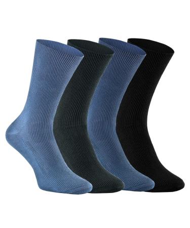 Rainbow Socks - Women Men Diabetic Non-Binding Loose Socks - 4 Pairs - Jeans Graphite Marine Black - Size 8.5-9.5  10-11 4xjeans Graphite Marine Black