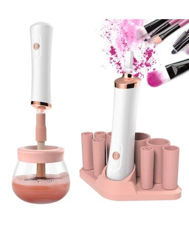 Senbowe Upgraded Makeup Brush Cleaner and Dryer Machine, Electric Cosmetic Automatic Brush Spinner with 8 Size Rubber Collars, Wash and Dry in Seconds, Deep Cosmetic Brush Spinner for Brushes pink