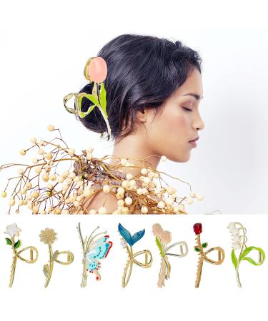 8 Pcs Metal Flower Hair Claw Clips - Gold Tulip Hair Clip Set for Women with Strong Hold - Fashion Hair Accessories for Thin Thick Long Curly Hair - Buy Online on GoSupps.com