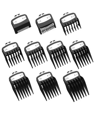 Clipper Guards for Wahl with Metal Clip-from 1/16 Inch to 1 Inch(1.5-25MM) , 10 PCS Premium Professional Hair Cutting Guides for Wahl, Beard Trimmer Guards Combs Attachment for Wahl (Black)