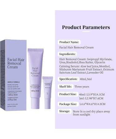 YUNFAX Facial Hair Removal Cream 40 ml Cream + 5 ml Soothing Serum Gentle Formula for Sensitive Skin Fast and Painless Hair Remover for Upper Lip Chin Sideburns All Skin Types 5 5 pcs - Buy Online on GoSupps.com