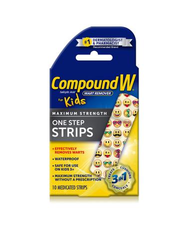 Compound W Wart Remover One Step Strips Maximum Strength For Kids Ages 3+ 10 Medicated Strips