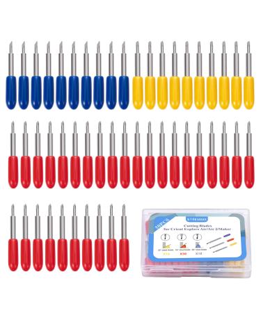 STREWEEK 50PCS Cutting Blades compatible for Cricut Explore Air/Air 2/Air 3/Maker 3, These Fine Point Blades Consist of 10PCS 30Shallow Cutting Blades,30PCS 45 Standard Blades and 10PCS 60 Deep Cutting Blades 3 Color