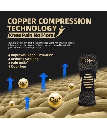 Copper Knee Support for Women/Men 2 Pack - Best Knee Brace Compression Sleeve Support for Arthritis Knee Pain Meniscus Tear ACL MCL Joint Pain Relief Running Sports Squats M Copper-Black - Buy Online on GoSupps.com