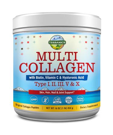 Multi Collagen Powder Type I II III V X with Biotin Vitamin C Hyaluronic Acid, Paleo & Keto Friendly, Skin Hair Nail & Joint Support, Bovine Marine Chicken & Eggshell, Original, No Gluten, Non-GMO