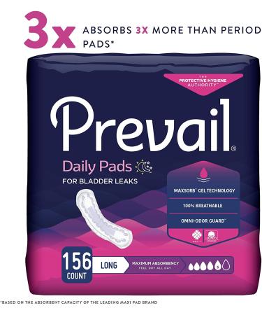 Prevail Incontinence Bladder Control Pads for Women | Maximum Absorbency | Long Length | 156 Count (39 Count, Pack of 4) - Buy Online on GoSupps.com