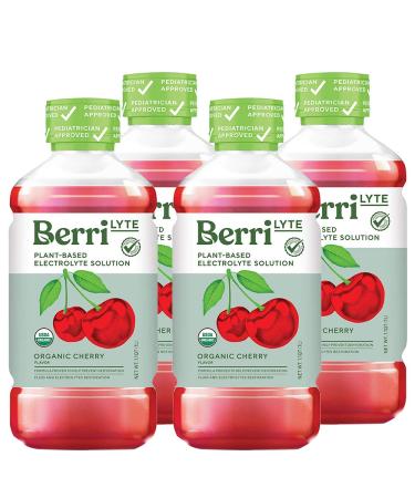 Berri Lyte Plant Based Organic Electrolyte Solution  Pediatric Rehydration Drink  Low Sugar Cherry Flavor, 1 L, 4 ct Cherry 4 Pack