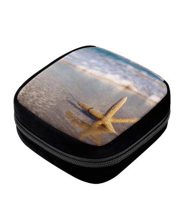 GIAPB Period Bag Sanitary Napkin Storage Bag Pad Holder for Period Makeup Pouch Beach Starfish Landscape Picture Color5333