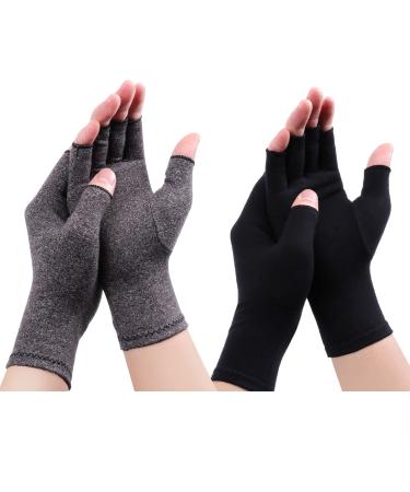 Rheumatoid Arthritis Gloves - Compression Gloves Fingerless Joint Pain Relief Hand Mitten Warmth Gloves Carpal Tunnel Gloves for Women Men L Black A+Gray A