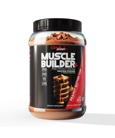 GMU SPORT Muscle Builder+ Protein with 3g Creatine 1.5g HMB Collagen & Enzymes | 25g Protein 28g Carbs 240 Calories | Low Sugar Whey Protein for Strength Recovery & Muscle Growth 20 Servings