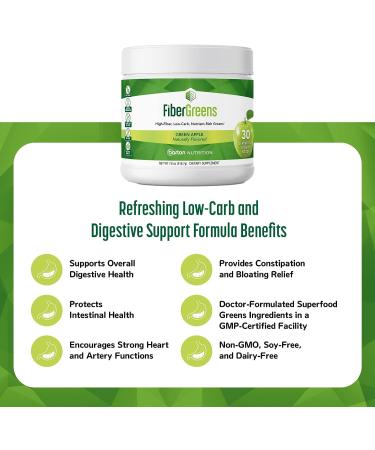 Barton Nutrition Green Apple Fiber Greens - Probiotic Formula with 30 Superfoods for Gut and Heart Health - 30 Servings - Buy Online on GoSupps.com