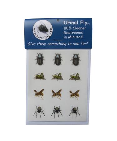 Urinal Fly Toilet Stickers 12 Pack Grasshopper Hornet Beetle Spider 80% Cleaner Bathrooms in Minutes!