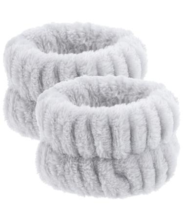Lot de 2 Bracelets de Lavage en Flanelle Souple Gris Bandeaux Spa Absorbants pour Soins du Visage et Lavage Accessoires Confortables et lastiques pour Prot ger Poignets