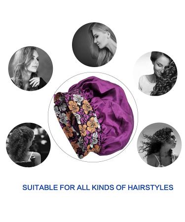 2PCS Satin Bonnets for Women - Black+Purple Satin Silk Sleep Cap for Curly Hair & Braids - Buy Online on GoSupps.com
