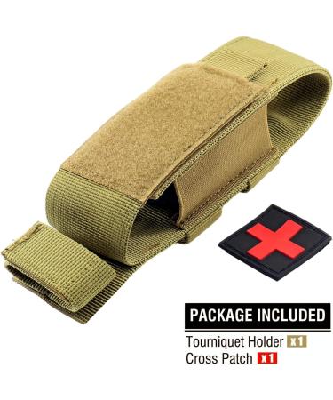 Yoncono Tactical Molle Tourniquet Holder | Portable Military First Aid Equipment Case & Trauma Medical Scissor Pocket #1 - Khaki - Buy Online on GoSupps.com
