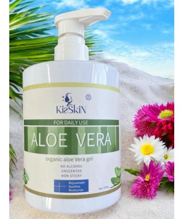 Organic Aloe Vera Gel 100% Pure Soothing Moisturizer And Hydrating Gel Fast Absorbing UnScented For Face Body Hair Skin Scalp And Sunburn Relief No Alcohol Big 16.9oz Pump Bottle.