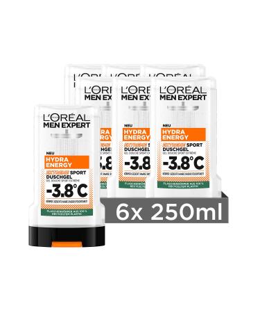 L'Or al Paris LOr al Men Expert Hydra Energy Extreme Sport Shower Gel for Men for cleansing body hair and face 6 x 250 ml
