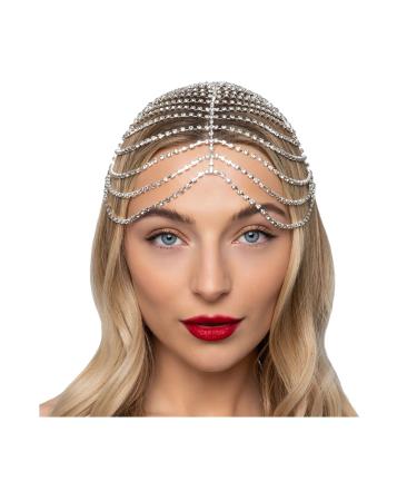 Silver Diamond Rhinestone Headpiece for Women Crystal Head Gatsby Accessories Hair Jewelry for Women Girl Head Chain Hair Chain (Silver)