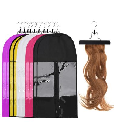 Hair Extension Storage Bag 5 Pack /10 Pack/ 20 Pack Hair Extension Holder with Hanger Strong Portable Hair Extension Hanger Dustproof Portable Suit with Transparent Zip Up Closure for Store Style Human Hair(10 Pack) ...
