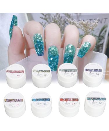 Saluaqui Reflective Metallic Shining Sequins Nail Gel Polish Set 8 Colors Glitter Professional Sparkly Effect Sequins Nail Gelfor Special Occasions Parties Everyday Look - Buy Online on GoSupps.com