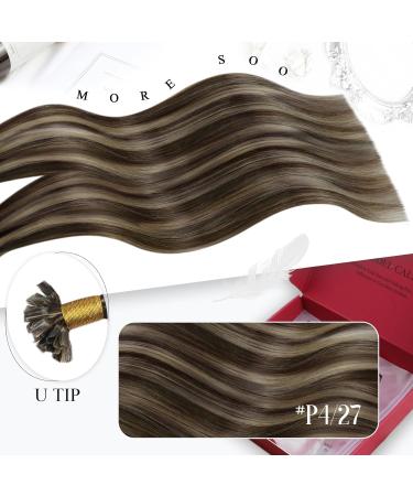 Moresoo 24 Keratin Bonding Hair Extensions - Remy Real Hair U Tip #4/27 - Dark Brown & Caramel Blonde 50g 60cm - Hot Fusion Quality - Buy Online on GoSupps.com