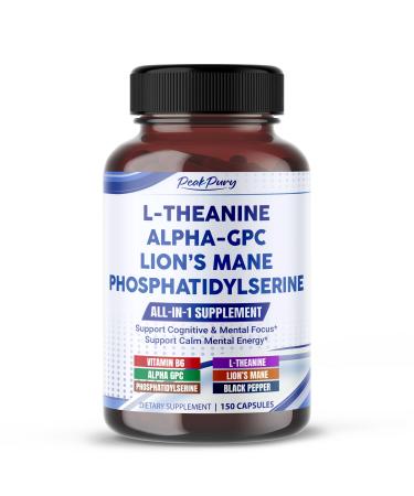 Premium L-Theanine Alpha-GPC Lion s Mane & Phosphatidylserine Cognitive & Mental Focus Support Supplement 150 Capsules 150 count (pack of 1)