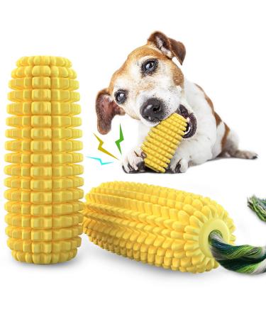 Dog Chew Toys, Puppy Toothbrush Clean Teeth Interactive Corn Toys, Dog Toys Aggressive Chewers Small Meduium Large Breed 5.8" squeak corn stick