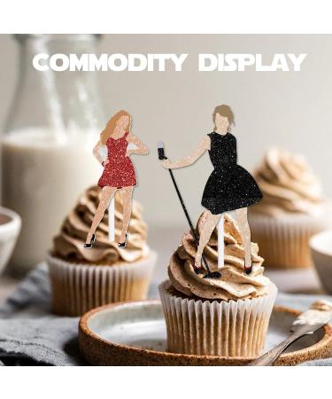 18pcs Glitter Guitar Girls Dessert Cupcake Topper Cheer to Worldwide Popular Female Singer Concert Theme Decor Pick for Fan Men Women Happy Birthday Folklore Music Party Decorations Supplies - Buy Online on GoSupps.com