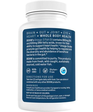 BIOHM Omega-3 Fish Oil (2500mg 60 Softgels) High Potency 860mg EPA & 630mg DHA Omega 3 Fatty Acid Supplements to Support Brain Joint Eye Liver & Gut Health Sustainably Sourced - Buy Online on GoSupps.com