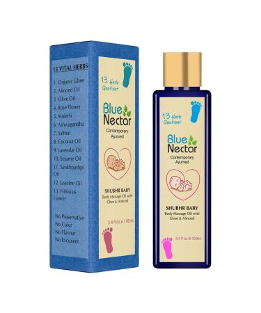 Blue Nectar Ayurvedic Baby Oil with Organic Ghee, 100% Natural Baby Massage Oil With Coconut Oil & Olive Oil (100ml)