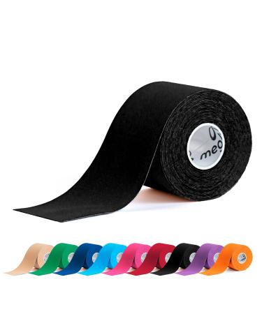 Meglio Kinesiology Tape - Uncut 5 Metre Roll - Therapeutic and Hypoallergenic - For Muscle Support & Sports Injury Recovery - Breathable & Waterproof - Knee Ankle & Wrist - Long Lasting Adhesive Black