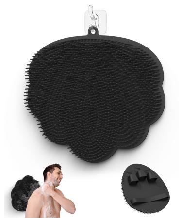 ManmiHealth Upgrade Silicone Back Scrubber Mat & Bath Glove Set(2 PCS)  Hands-Free Foot Scrubber for Shower  Powerful Suction Shower Scrubber with Body & Face Scrubber and Free Hook.(Black)