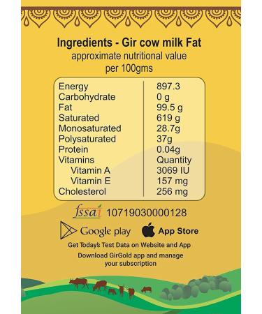 GirGold Premium A2 Gir Cow Ghee 16 Oz - Elixir of Life | Non-GMO, Grass Fed, Holistic Health Benefits | Bilona Method - Buy Online on GoSupps.com