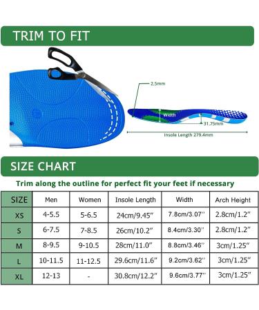 Orthotic Arch Support Insoles for Plantar Fasciitis - Men & Women - PU Shock Absorption - High Arch Inserts for Heel & Arch Pain Relief - Size S (Men 6-7.5 | Women 7-8) - Buy Online on GoSupps.com