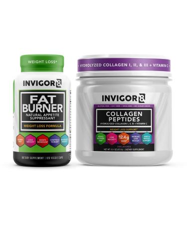 INVIGOR8 Fat Burner. Healthy Garcinia Weight Loss Supplement & Appetite Suppressant +Collagen Peptides Weight Loss Formula with Hydrolyzed Collagen Types I II & III + Vitamin C Unflavored