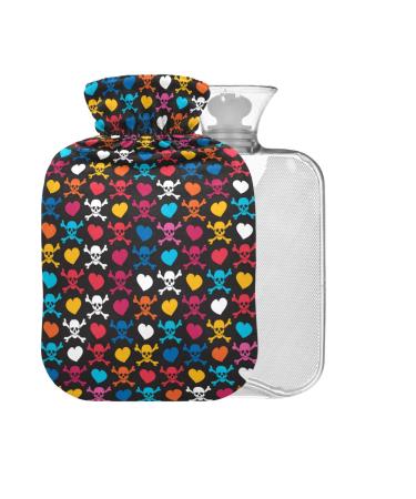 Skull Hearts Hot Water Bottle with Cover 1L Small Hot Water Bag for Pain Relief Hot and Cold Compress BPA Free