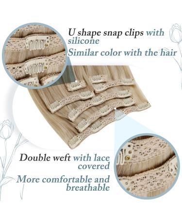 Runature Real Hair Clip-in Extensions - Dark Ash Blonde & Gold Blonde 120g (35cm/14 inch) - 7PCS Clip-in Hair Cycle #16P22 - Premium Quality - Buy Online on GoSupps.com