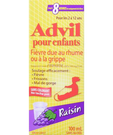 Children's Advil fever from colds or flu dye free pain/fever reliever 100ml grape flavour 100 ML Grape - Buy Online on GoSupps.com