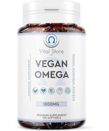 Vegan Omega 3 6 9 DHA & EPA Oil 1000mg - 4 Month Supply | Algae Oil Soft gels - High Strength - Buy Online on GoSupps.com