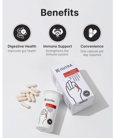 K-Nutra Daily Synbiotic+ | 30 Capsules | 4-in-1 Prebiotics Probiotics & Postbiotics | 100 Billion CFUs | Gut & Digestive Health Supplement for Women & Men - Buy Online on GoSupps.com