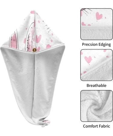 Pink Rabbit Heart Hair Towel 2 Pack - Super Absorbent Quick Dry Hair Turbans for Women & Girls - Buy Online on GoSupps.com