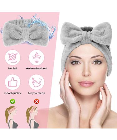 Women's Spa Bowknot Headband - Coral Fleece Makeup & Hair Band | Elastic Cosmetic Headwrap for Shower & Skincare (Gray) - Buy Online on GoSupps.com