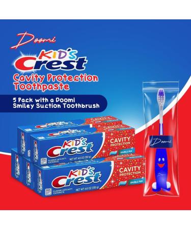 Fluoride Kids Toothpaste 4.6 oz - Cavity Protection Sparkle Fun Flavor & Doomi Smiley Suction Toothbrush - Buy in Bulk Online - Buy Online on GoSupps.com