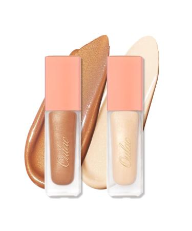 Oulac Liquid Eyeshadow Satin Finish - Multi-Use Eyeshadow Eye Primer Bronzer | Blendable Smooth Eye Make-up Crease-Resistant Non-Greasy Vegan (SA01/SA02) (Sa01)sand/(Sa02)cream