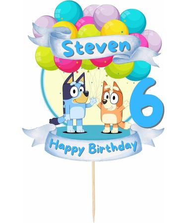 Blue Dog Themed Personalised 6" Wide Happy Birthday Cake Topper Stand Up Card Cake Decoration - Buy Online on GoSupps.com