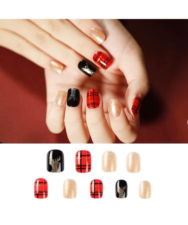 Noverlife 96PCS Winter Holiday Squoval False Nails Kit - Festive Acrylic Nail Tips with Nail Glue for Women & Girls - Buy Online on GoSupps.com