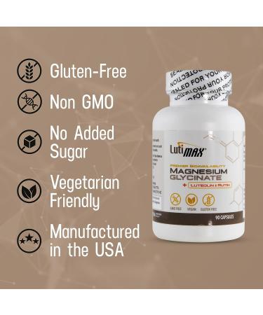 Lutimax Magnesium Glycinate 500mg with Luteolin & Rutin - 100mg Elemental Magnesium for Stress Relief & Sleep - Vegan & Non-GMO - 90 Capsules - Buy Online on GoSupps.com